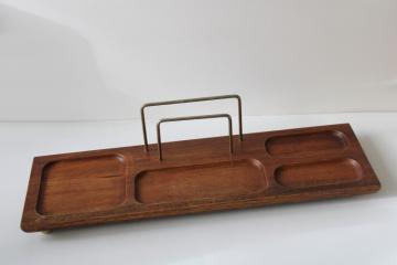 mid-century modern teak wood desk organizer tray w/ rack for mail, vintage 1960s