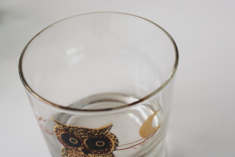 photo of mid century modern vintage Coroc owl print drinking glass, double old fashioned #2