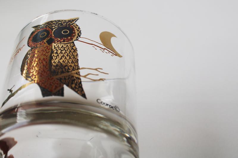 photo of mid century modern vintage Coroc owl print drinking glass, double old fashioned #3