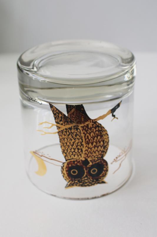 photo of mid century modern vintage Coroc owl print drinking glass, double old fashioned #4