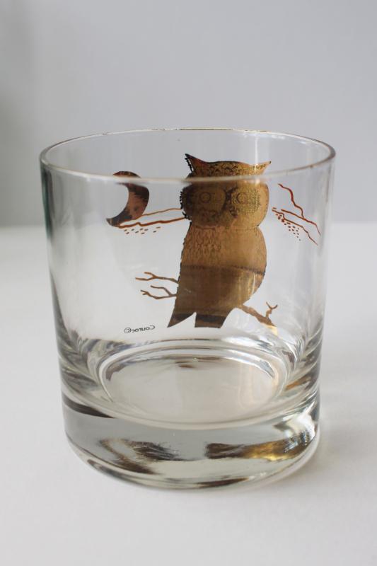 photo of mid century modern vintage Coroc owl print drinking glass, double old fashioned #5