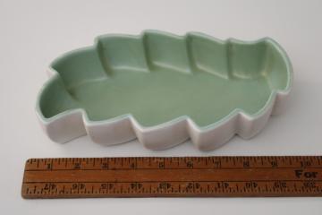 catalog photo of mid century modern vintage Haeger pottery white & green leaf shape pond bowl planter