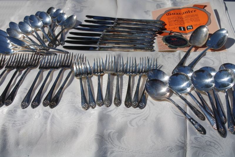 photo of mid century modern vintage Manhattan pattern Rogers silver plate flatware, 1950s art deco luncheon set for 8 #1