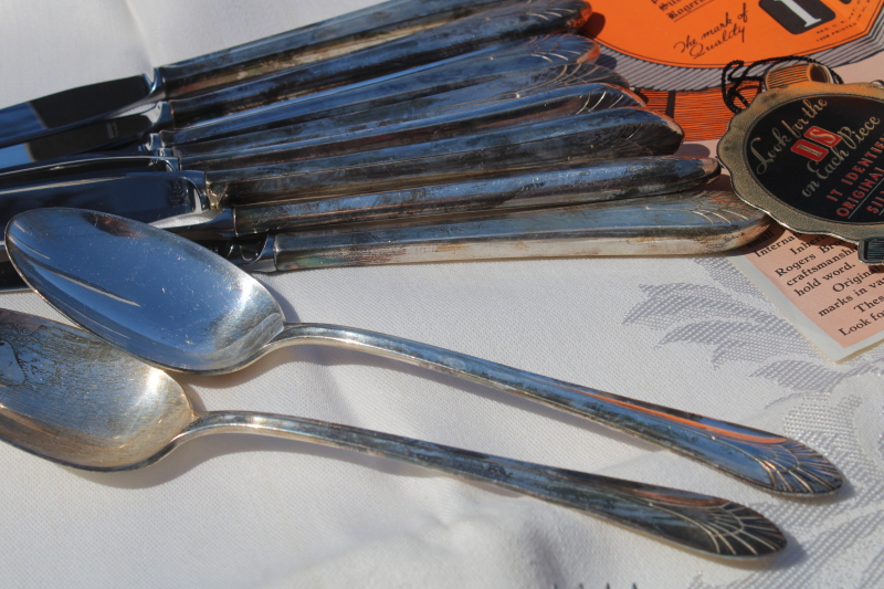 photo of mid century modern vintage Manhattan pattern Rogers silver plate flatware, 1950s art deco luncheon set for 8 #2
