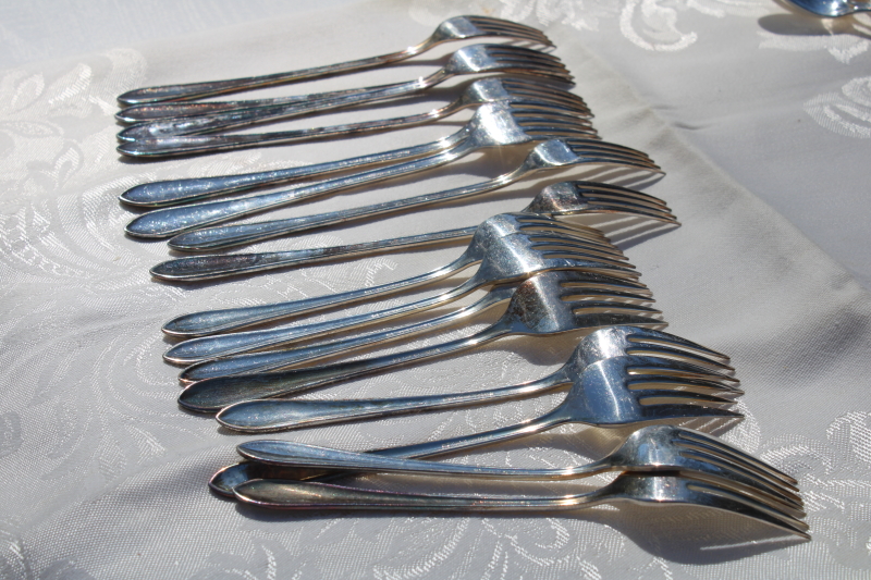 photo of mid century modern vintage Manhattan pattern Rogers silver plate flatware, 1950s art deco luncheon set for 8 #4