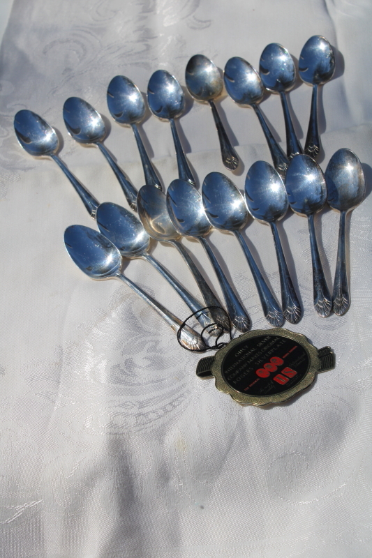 photo of mid century modern vintage Manhattan pattern Rogers silver plate flatware, 1950s art deco luncheon set for 8 #5