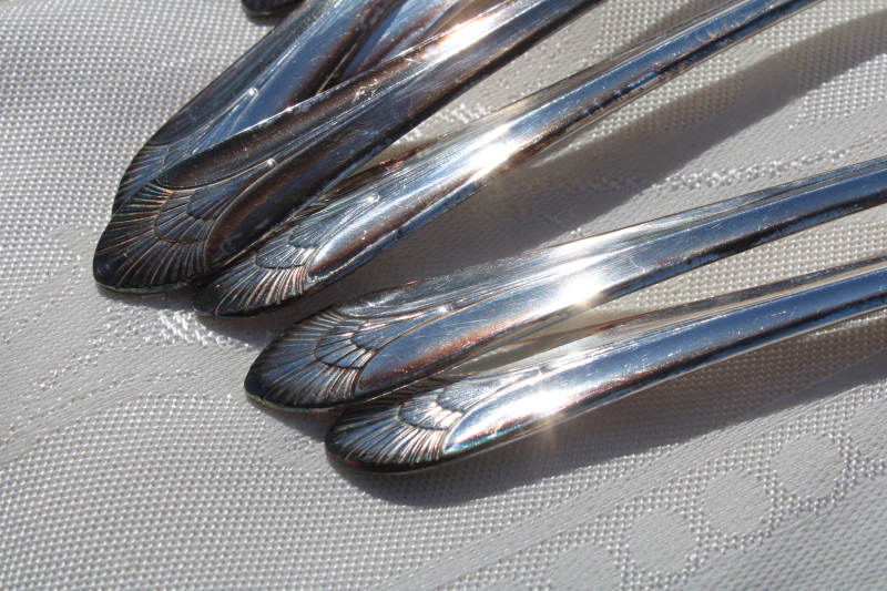 photo of mid century modern vintage Manhattan pattern Rogers silver plate flatware, 1950s art deco luncheon set for 8 #10
