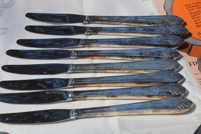 photo of mid century modern vintage Manhattan pattern Rogers silver plate flatware, 1950s art deco luncheon set for 8 #13