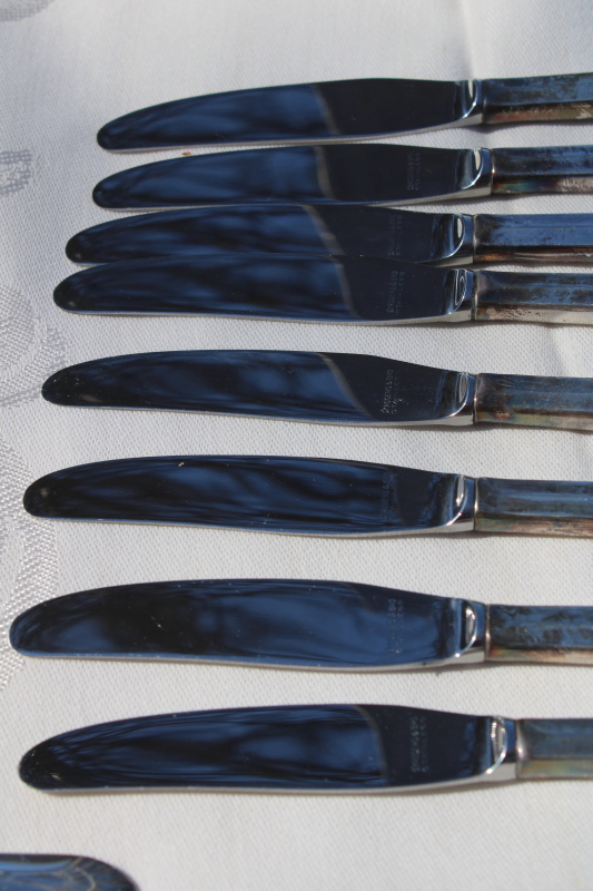 photo of mid century modern vintage Manhattan pattern Rogers silver plate flatware, 1950s art deco luncheon set for 8 #14