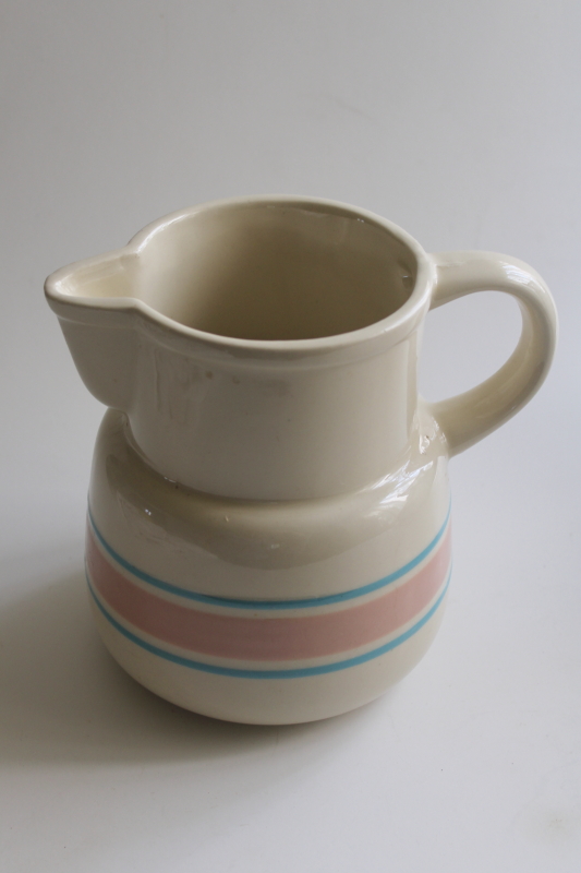 photo of mid century modern vintage McCoy pottery pitcher, pink & blue band  #4