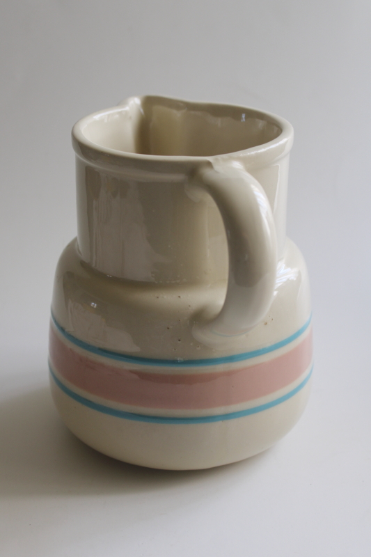 photo of mid century modern vintage McCoy pottery pitcher, pink & blue band  #5