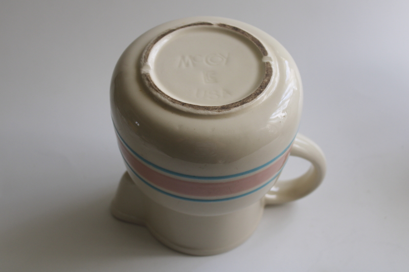 photo of mid century modern vintage McCoy pottery pitcher, pink & blue band  #6