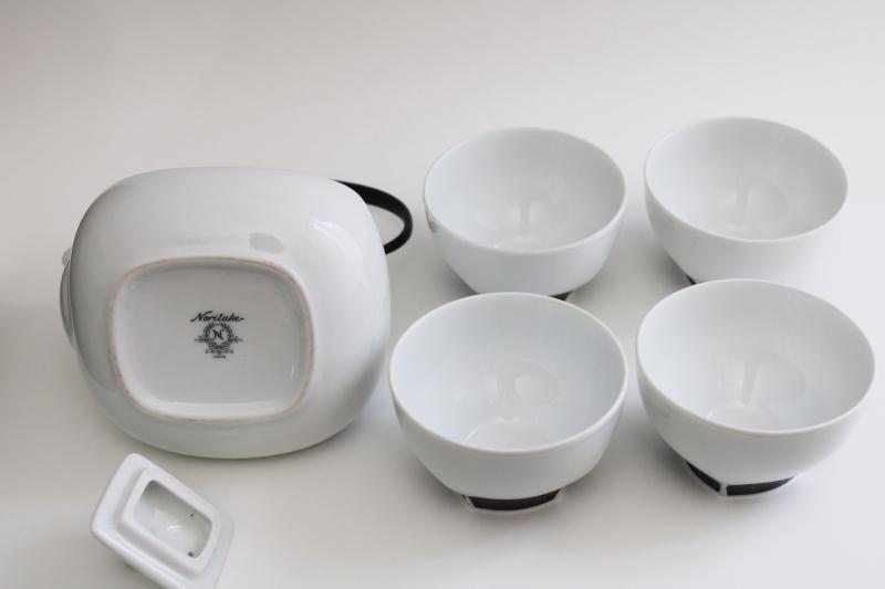 photo of mid century modern vintage Noritake china tea pot and handleless cups mod dots black & white #6