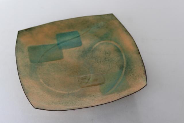 photo of mid century modern vintage art metal enamel copper ash tray or pin dish, minimalist design #1