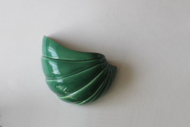 photo of mid-century modern vintage ceramic wall pocket vase jade green shell Haeger pottery? #1