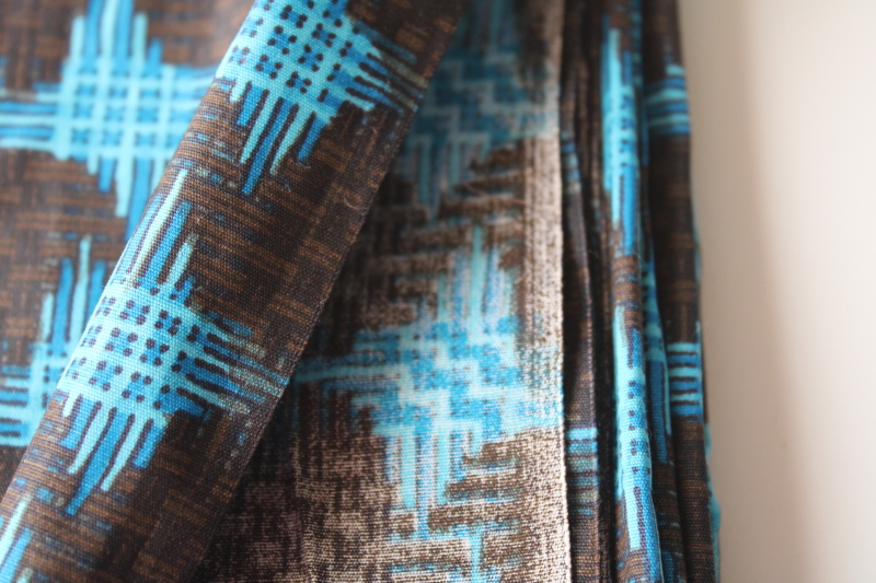 photo of mid century modern vintage cotton fabric, brown black turquoise print mod western wear style #3