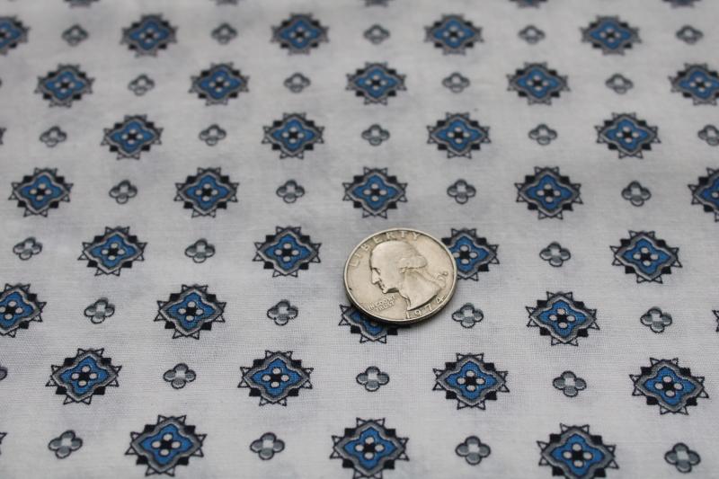 photo of mid-century modern vintage cotton fabric, menswear print blue & grey on white #1