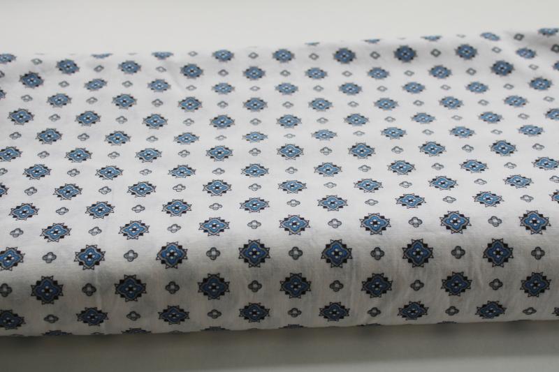 photo of mid-century modern vintage cotton fabric, menswear print blue & grey on white #3