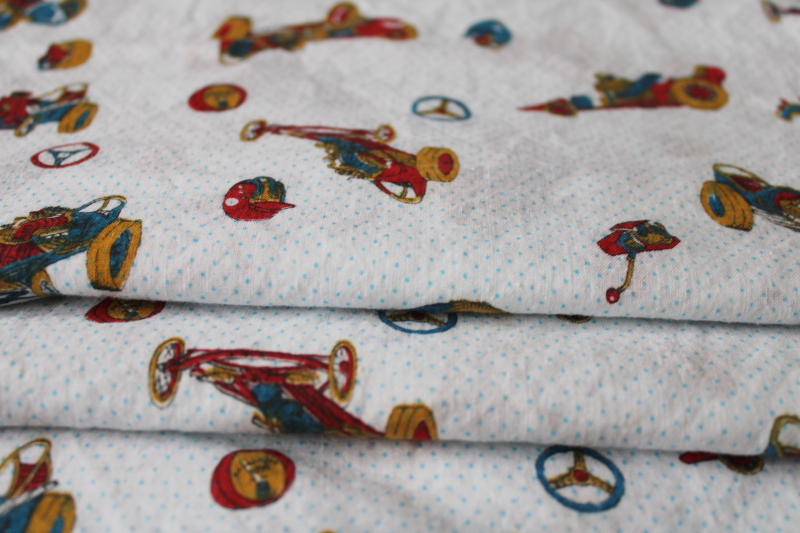 photo of mid-century modern vintage cotton fabric, race cars print steampunk menswear retro #1