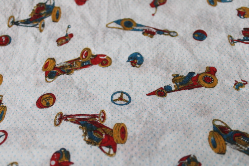 photo of mid-century modern vintage cotton fabric, race cars print steampunk menswear retro #2