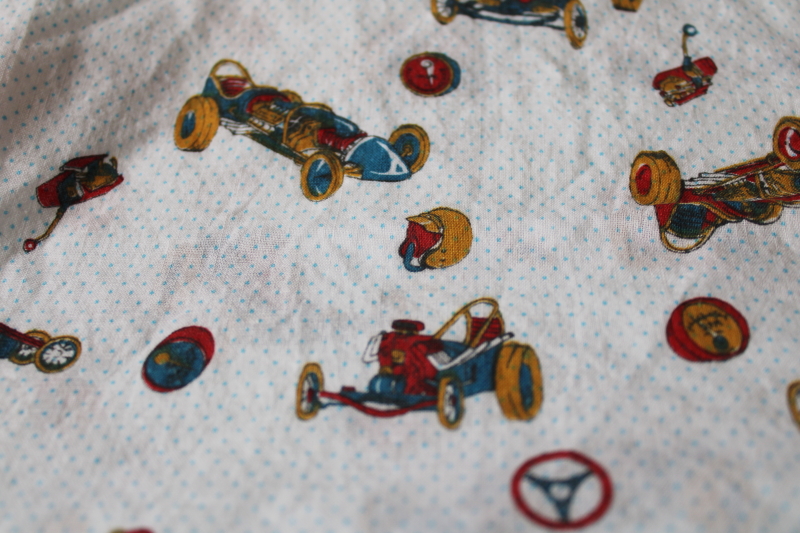 photo of mid-century modern vintage cotton fabric, race cars print steampunk menswear retro #3