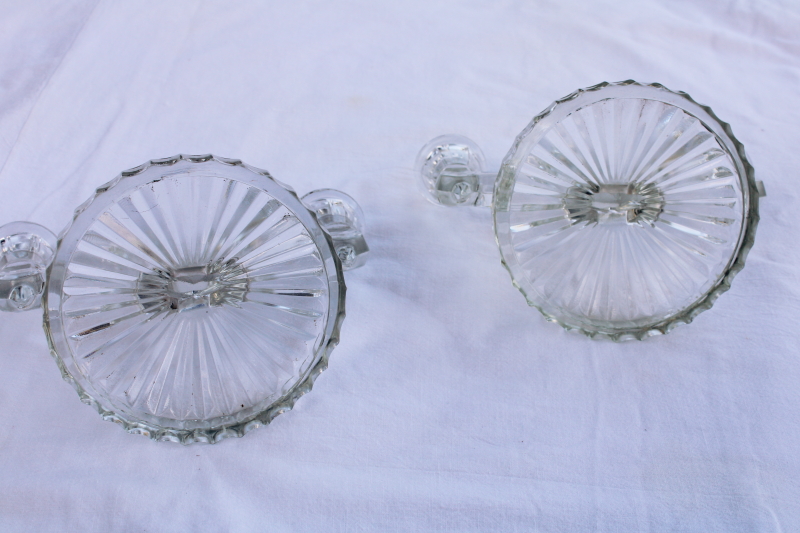 photo of mid-century modern vintage crystal clear glass candelabra, triple candle holders #2