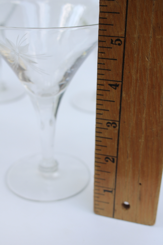 photo of mid century modern vintage crystal cocktail glasses, etched six pointed star on large mod flared goblets  #5