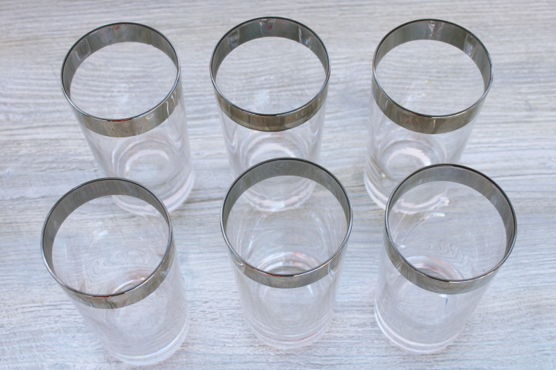 photo of mid-century modern vintage drinking glasses, highball tumblers w/ wide platinum band #2