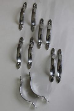 catalog photo of mid century modern vintage kitchen cabinet hardware, chrome plated steel pulls handles 