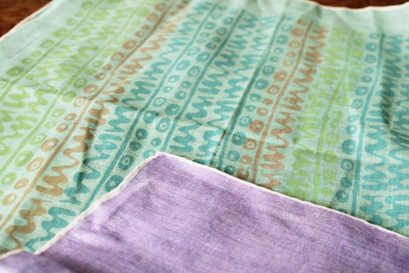 photo of mid-century modern vintage linen hankies w/ retro geometric abstract prints, mod print fabric #4