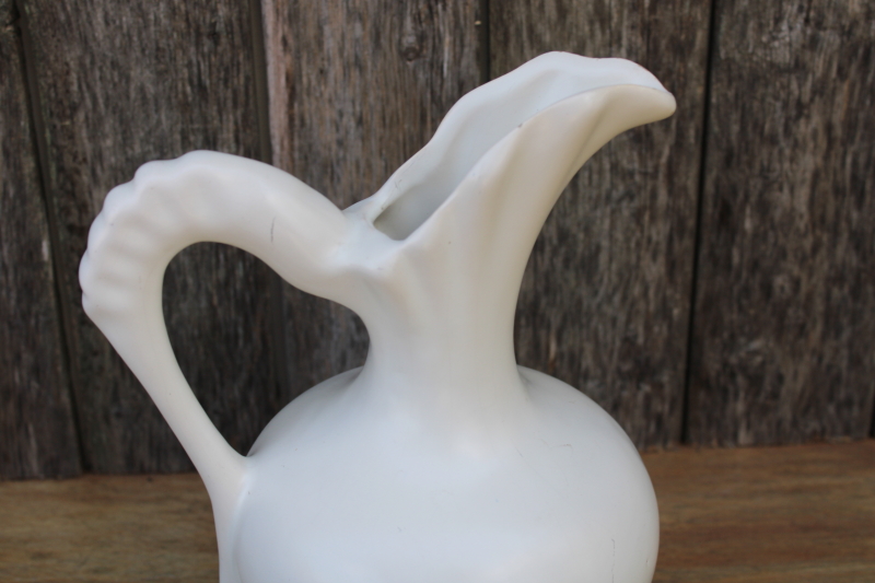 photo of mid-century modern vintage matte white art pottery pitcher vase, unmarked USA  #5