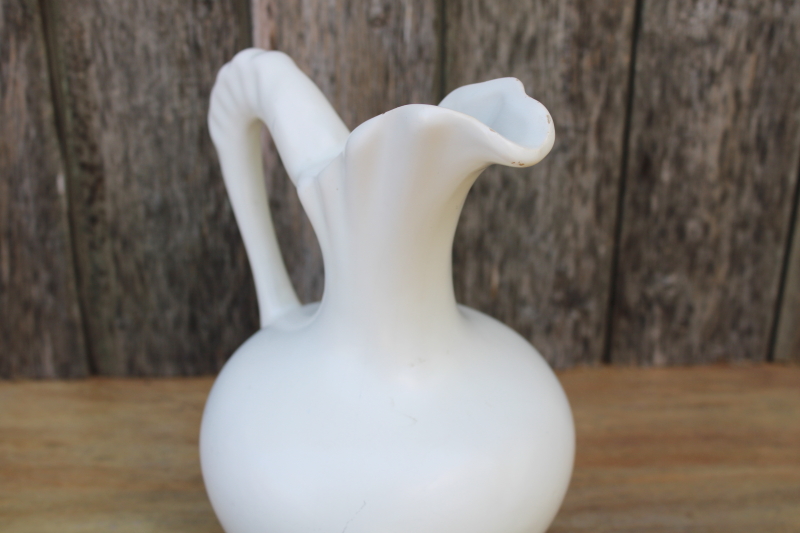 photo of mid-century modern vintage matte white art pottery pitcher vase, unmarked USA  #6