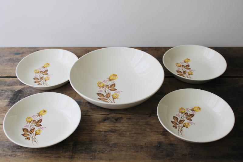 photo of mid century modern vintage salad bowls w/ yellow rose, 50s 60s Taylor Smith Taylor #1