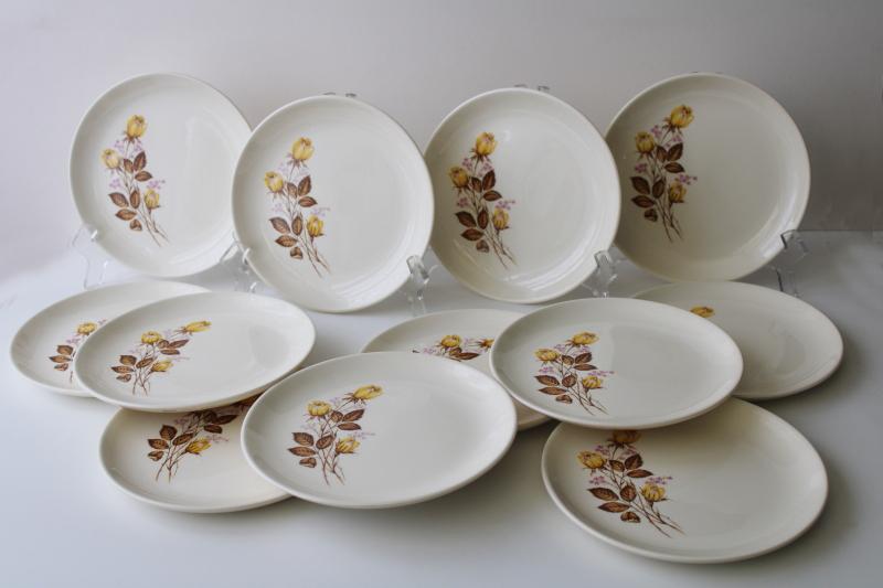 photo of mid-century modern vintage set of 12 small plates, Taylor Smith Taylor china yellow rose #1