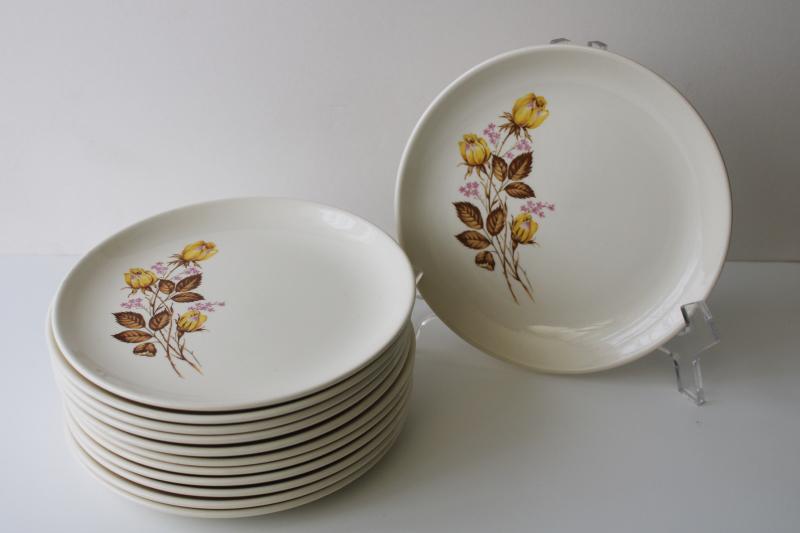 photo of mid-century modern vintage set of 12 small plates, Taylor Smith Taylor china yellow rose #6