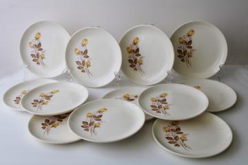 catalog photo of mid-century modern vintage set of 12 small plates, Taylor Smith Taylor china yellow rose