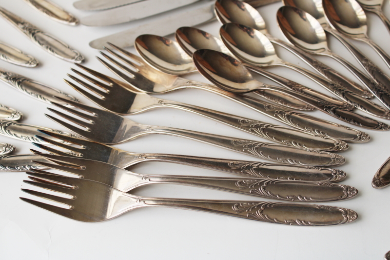 photo of mid century vintage 100 - 39 silver plate flatware complete service for 12, Wirths style mod design  #9