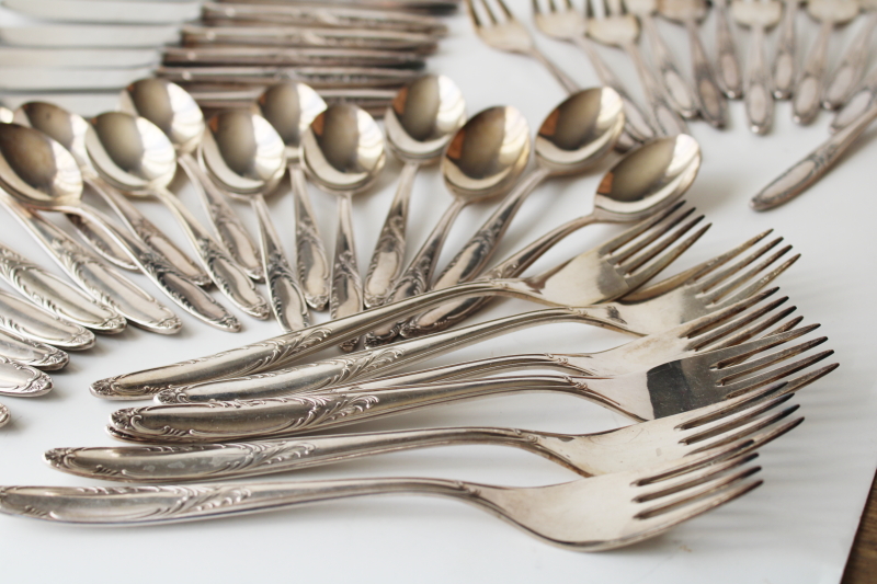 photo of mid century vintage 100 - 39 silver plate flatware complete service for 12, Wirths style mod design  #10