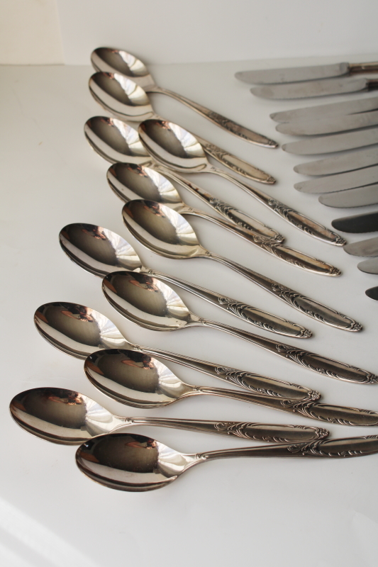 photo of mid century vintage 100 - 39 silver plate flatware complete service for 12, Wirths style mod design  #13