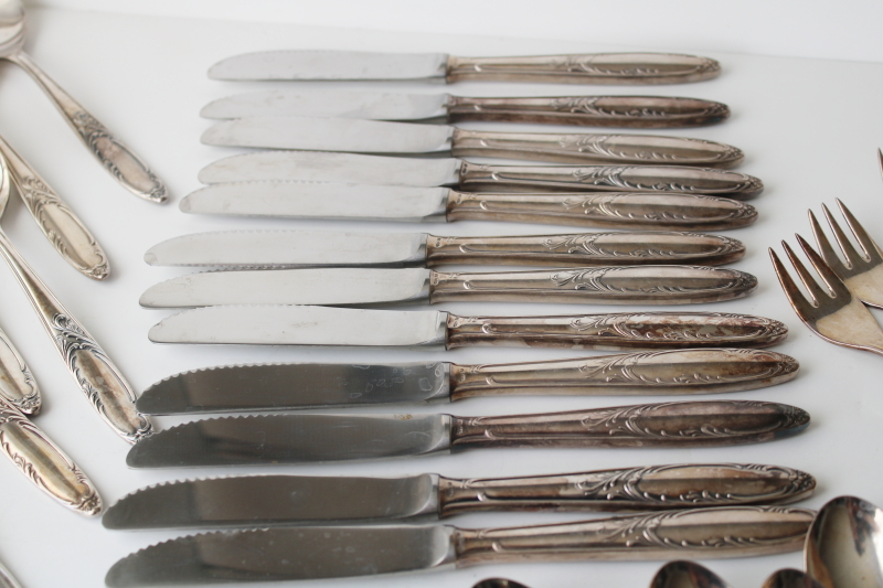 photo of mid century vintage 100 - 39 silver plate flatware complete service for 12, Wirths style mod design  #16