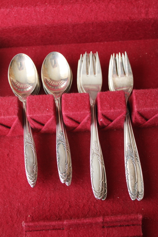 photo of mid century vintage 100 - 39 silver plate flatware complete service for 12, Wirths style mod design  #20