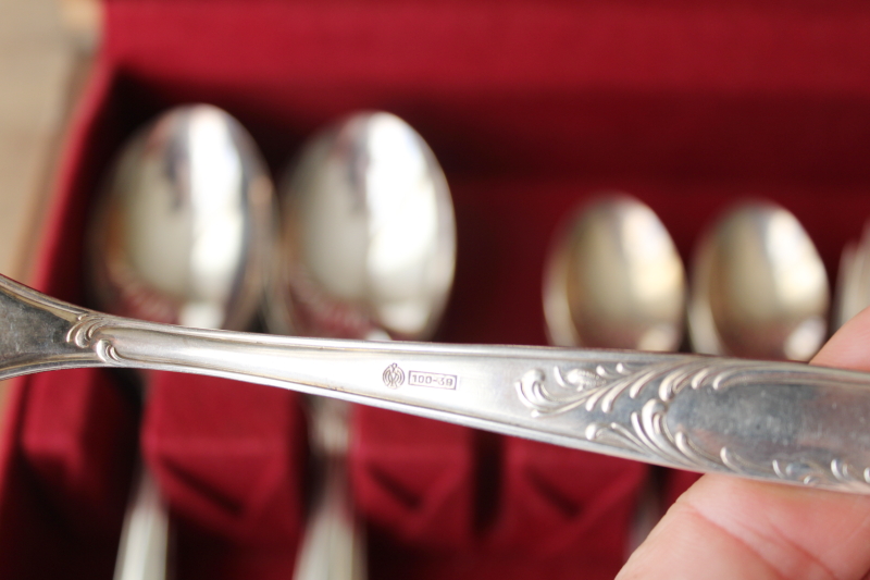 photo of mid century vintage 100 - 39 silver plate flatware complete service for 12, Wirths style mod design  #25