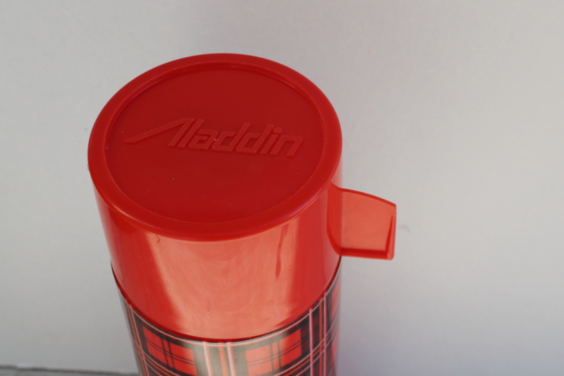 photo of mid-century vintage Aladdin red tartanware plaid plastic thermos w/ glass liner #2