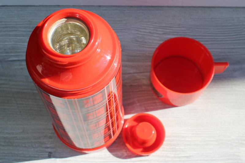 photo of mid-century vintage Aladdin red tartanware plaid plastic thermos w/ glass liner #4