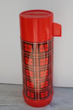 mid-century vintage Aladdin red tartanware plaid plastic thermos w/ glass liner