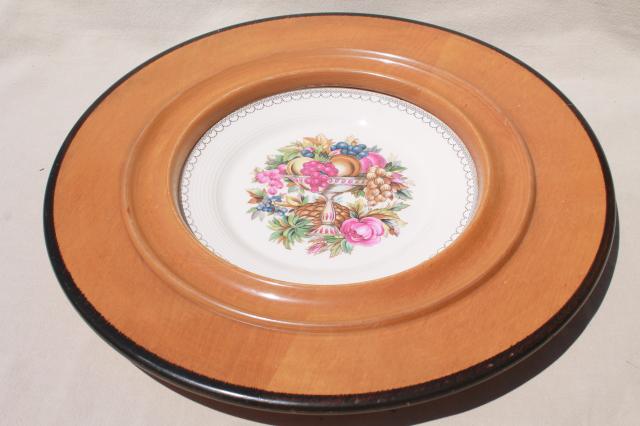 photo of mid century vintage Beidermeier blond wood tray w/ china plate insert  #1