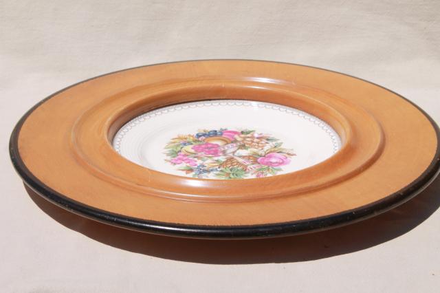 photo of mid century vintage Beidermeier blond wood tray w/ china plate insert  #2