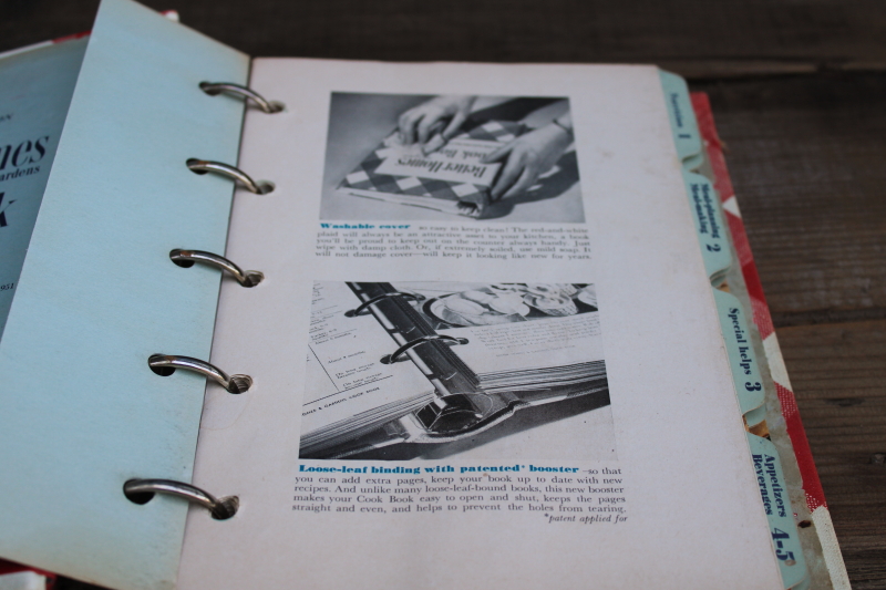 photo of mid century vintage Better Homes & Gardens Cook Book, 1950s ring binder red & white checked cover  #4