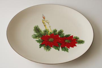 catalog photo of mid-century vintage Christmas candle & poinsettia china plate, Triomphe USA pottery