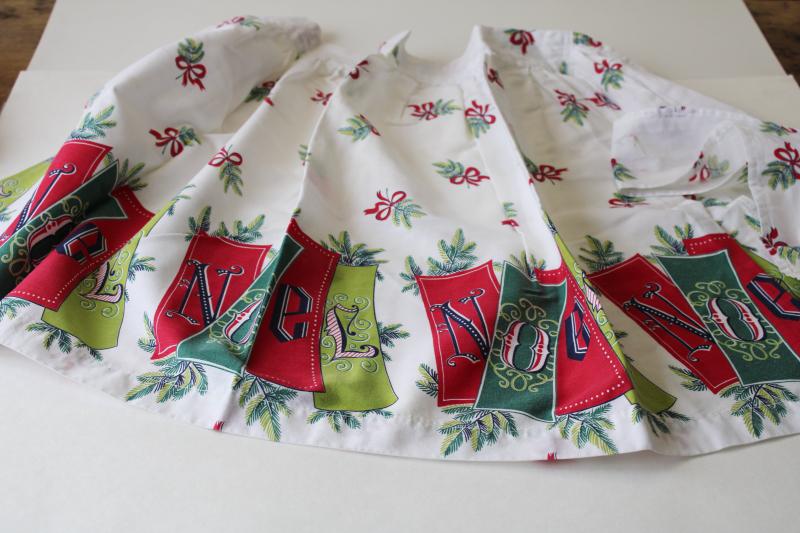 photo of mid-century vintage Christmas print cotton half apron, NOEL letters cards #1